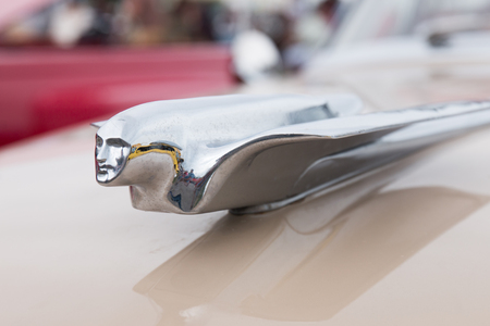 FARO, PORTUGAL, 26th August 2017: Close up view of the classic car cadillac ornament detail.のeditorial素材