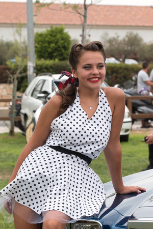 FARO, PORTUGAL, 26th August 2017: 6Âº American Cars Show Algarve Event where several vintage cars are in display and a mix of Americana related activities happen, including pinup shows, rockabilly concerts and sexy carwash.のeditorial素材
