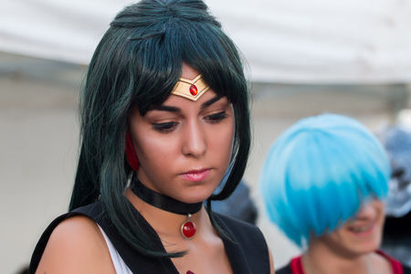 FARO, PORTUGAL - August 19, 2017: Cosplay fans in costume in the Manga & Comic Event.のeditorial素材