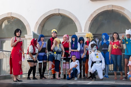 FARO, PORTUGAL - August 19, 2017: Cosplay fans in costume in the Manga & Comic Event.のeditorial素材