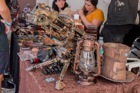 FARO, PORTUGAL - August 19, 2017: Steampunk themed merchandise in the Manga & Comic Event.のeditorial素材