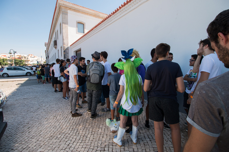 FARO, PORTUGAL - August 19, 2017: Visitors in line to enter the event Manga & Comic Event.のeditorial素材