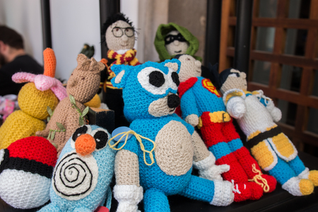 FARO, PORTUGAL - August 19, 2017: Geek nerd merchandise in the Manga & Comic Event.のeditorial素材