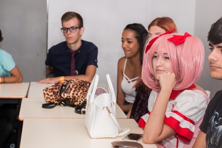 FARO, PORTUGAL - August 19, 2017: Geek nerd themed workshop in the Manga & Comic Event.のeditorial素材