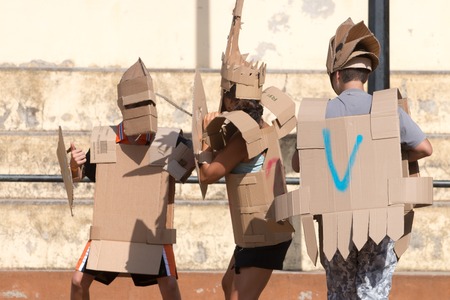 FARO, PORTUGAL - August 19, 2017: Cardboard fight game in the Manga & Comic Event.のeditorial素材