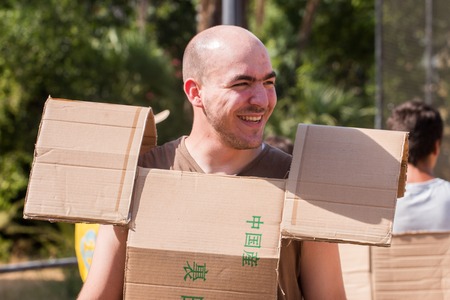 FARO, PORTUGAL - August 19, 2017: Cardboard fight game in the Manga & Comic Event.のeditorial素材