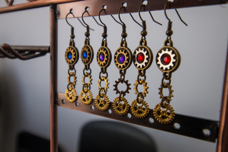 FARO, PORTUGAL - August 19, 2017: Steampunk themed ear pieces in the Manga & Comic Event.