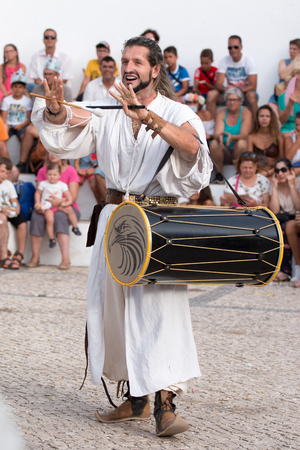 CASTRO MARIM, PORTUGAL - AUGUST 25, 2017: Medieval band performers in Medieval fair event.のeditorial素材