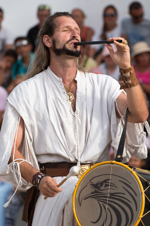 CASTRO MARIM, PORTUGAL - AUGUST 25, 2017: Medieval band performers in Medieval fair event.のeditorial素材