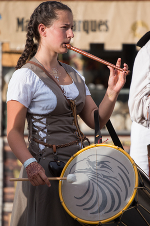 CASTRO MARIM, PORTUGAL - AUGUST 25, 2017: Medieval band performers in Medieval fair event.のeditorial素材
