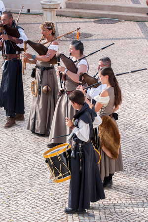 CASTRO MARIM, PORTUGAL - AUGUST 25, 2017: Medieval band performers in Medieval fair event.のeditorial素材