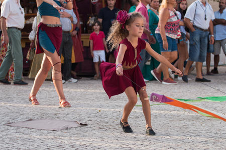 CASTRO MARIM, PORTUGAL - AUGUST 25, 2017: Medieval band performers in Medieval fair event.のeditorial素材