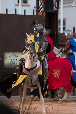SILVES, PORTUGAL - August 13th, 2017 : Medieval warrior with horse in Medieval fair event.のeditorial素材