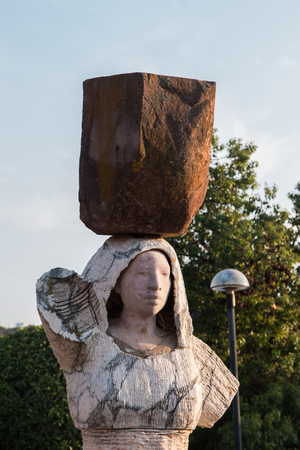 SILVES, PORTUGAL - 13th AUGUST, 2017: Sculptures and fountains in the urban park of Al-Mu'tamid  located in Silves, Portugal.のeditorial素材