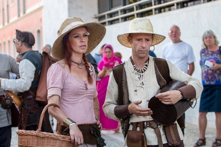 SILVES, PORTUGAL - August 13th, 2017 : Medieval costume characters in Medieval fair event.のeditorial素材