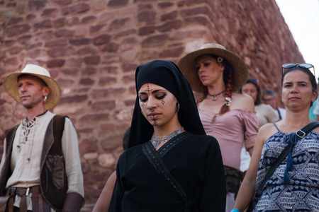 SILVES, PORTUGAL - August 13th, 2017 : Medieval costume characters in Medieval fair event.のeditorial素材