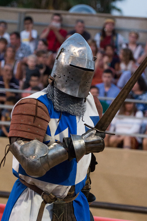 SILVES, PORTUGAL - August 13th, 2017 : Medieval warrior in Medieval fair event show.のeditorial素材
