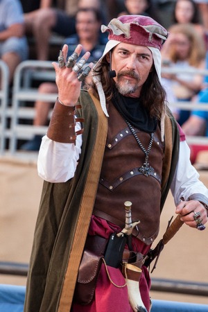 SILVES, PORTUGAL - August 13th, 2017 : Medieval costume character in Medieval fair event.のeditorial素材