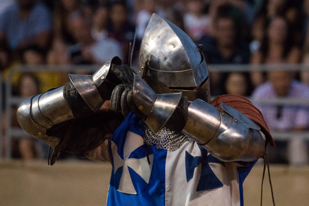 SILVES, PORTUGAL - August 13th, 2017 : Medieval warrior in Medieval fair event show.のeditorial素材
