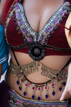 Detail view of the dress of belly dancer girl.の写真素材