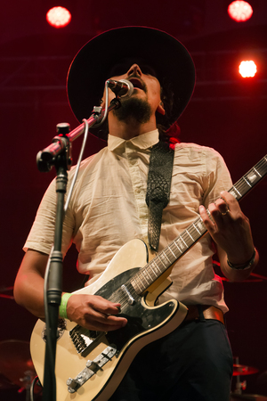 FARO, PORTUGAL: 1st SEPTEMBER, 2017 - Music band, Black Mamba, performs on Festival F, a big festival on the city of Faro, Portugal.のeditorial素材