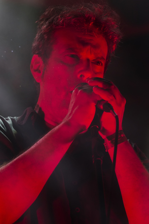 FARO, PORTUGAL: 1st SEPTEMBER, 2017 - Music band, Mao Morta, performs on Festival F, a big festival on the city of Faro, Portugal.のeditorial素材