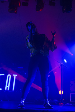 FARO, PORTUGAL: 1st SEPTEMBER, 2017 - Music band, Mimicat, performs on Festival F, a big festival on the city of Faro, Portugal.のeditorial素材