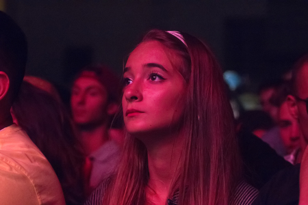 FARO, PORTUGAL: 2nd SEPTEMBER, 2017 - Audience watching the music band, Valete, performing on...
