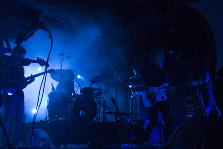 FARO, PORTUGAL: 1st SEPTEMBER, 2017 - Music band, The Happy Mess, performs on Festival F, a big festival on the city of Faro, Portugal.のeditorial素材