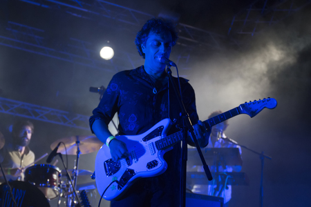 FARO, PORTUGAL: 1st SEPTEMBER, 2017 - Music band, The Happy Mess, performs on Festival F, a big festival on the city of Faro, Portugal.のeditorial素材