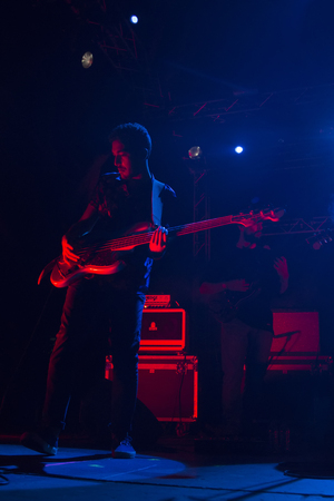 FARO, PORTUGAL: 1st SEPTEMBER, 2017 - Music band, The Happy Mess, performs on Festival F, a big festival on the city of Faro, Portugal.のeditorial素材