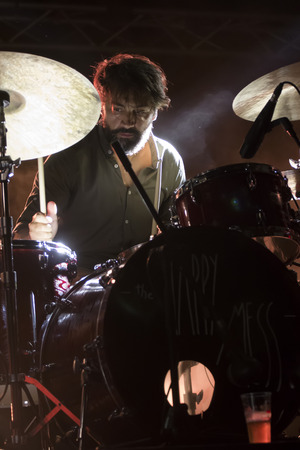 FARO, PORTUGAL: 1st SEPTEMBER, 2017 - Music band, The Happy Mess, performs on Festival F, a big festival on the city of Faro, Portugal.のeditorial素材