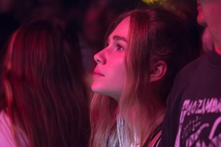 FARO, PORTUGAL: 2nd SEPTEMBER, 2017 - Audience watching the music band, Valete, performing on...