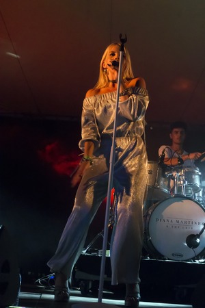 FARO, PORTUGAL: 2nd SEPTEMBER, 2017 - Music band, Diana Martinez & the crib, performs on Festival F, a big festival on the city of Faro, Portugal.のeditorial素材