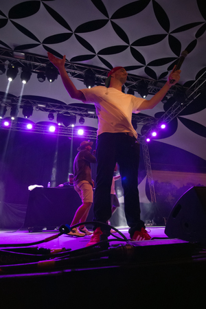 FARO, PORTUGAL: 3rd SEPTEMBER, 2017 - Music band, Dillaz, performs on Festival F, a big festival on the city of Faro, Portugal.のeditorial素材