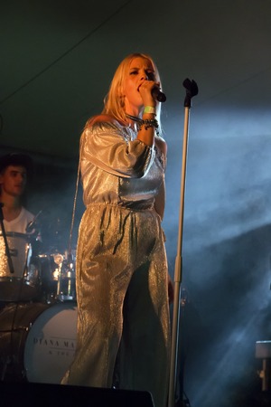 FARO, PORTUGAL: 2nd SEPTEMBER, 2017 - Music band, Diana Martinez & the crib, performs on Festival F, a big festival on the city of Faro, Portugal.のeditorial素材