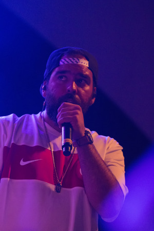 FARO, PORTUGAL: 3rd SEPTEMBER, 2017 - Music band, Dillaz, performs on Festival F, a big festival on the city of Faro, Portugal.のeditorial素材