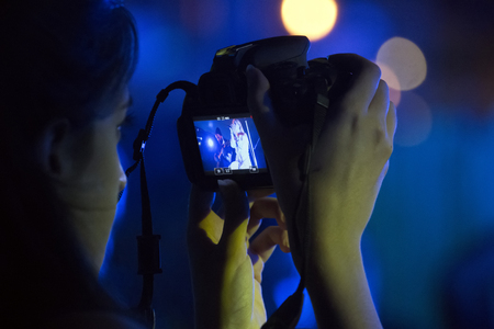 FARO, PORTUGAL: 2nd SEPTEMBER, 2017 - Photographer shooting the music band, Diana Martinez & the crib, performing on Festival F, a big festival on the city of Faro, Portugal.のeditorial素材