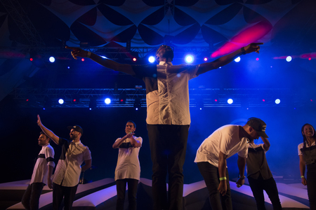 FARO, PORTUGAL: 3rd SEPTEMBER, 2017 - Music band, HMB, performs on Festival F, a big festival on the city of Faro, Portugal.のeditorial素材