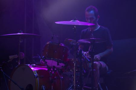 FARO, PORTUGAL: 2nd SEPTEMBER, 2017 - Music band, Frankie Chavez, performs on Festival F, a big festival on the city of Faro, Portugal.のeditorial素材