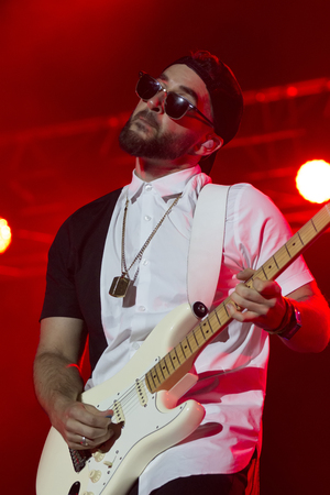 FARO, PORTUGAL: 3rd SEPTEMBER, 2017 - Music band, HMB, performs on Festival F, a big festival on the city of Faro, Portugal.のeditorial素材