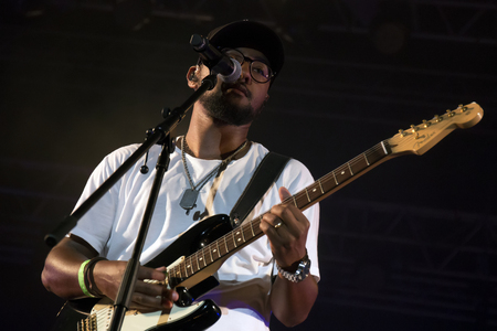 FARO, PORTUGAL: 3rd SEPTEMBER, 2017 - Music band, HMB, performs on Festival F, a big festival on the city of Faro, Portugal.のeditorial素材