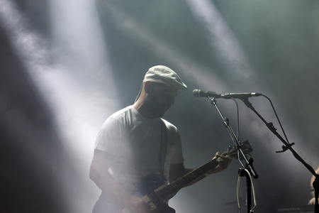 FARO, PORTUGAL: 2nd SEPTEMBER, 2017 - Music band, Frankie Chavez, performs on Festival F, a big festival on the city of Faro, Portugal.のeditorial素材
