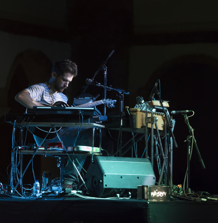 FARO, PORTUGAL: 2nd SEPTEMBER, 2017 - Music band, Noiserv, performs on Festival F, a big festival on the city of Faro, Portugal.のeditorial素材