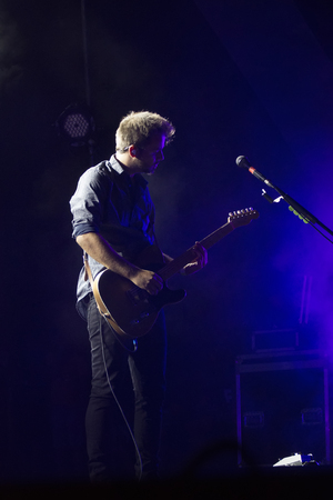 FARO, PORTUGAL: 2nd SEPTEMBER, 2017 - Music band, Jorge Palma, performs on Festival F, a big festival on the city of Faro, Portugal.のeditorial素材