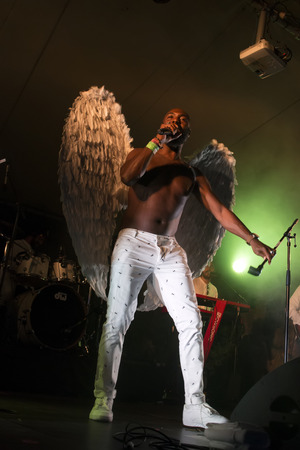 FARO, PORTUGAL: 2nd SEPTEMBER, 2017 - Music band, NBC, performs on Festival F, a big festival on the city of Faro, Portugal.のeditorial素材