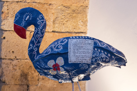 FARO, PORTUGAL: 2nd SEPTEMBER, 2017 - Close up view of a beautiful detailed painted bird artwork.のeditorial素材