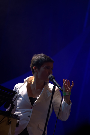 FARO, PORTUGAL: 31st SEPTEMBER, 2017 - Music band, Bruno Nogueira - Deixem o Pimba em Paz, performs on Festival F, a big festival on the city of Faro, Portugal.のeditorial素材