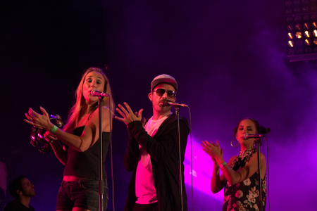 FARO, PORTUGAL: 31st SEPTEMBER, 2017 - Music band, Expensive Soul, performs on Festival F, a big festival on the city of Faro, Portugal.のeditorial素材