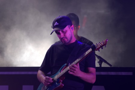 FARO, PORTUGAL: 1st SEPTEMBER, 2017 - Music band, Dengaz, performs on Festival F, a big festival on the city of Faro, Portugal.のeditorial素材
